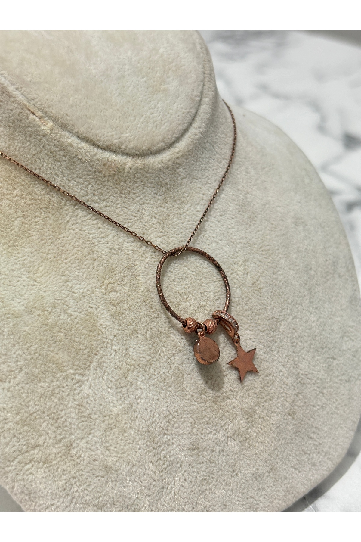 925 Ayar Gümüş Rose Gold Yuvarlık Yıldız Modeli Gümüş Kolye