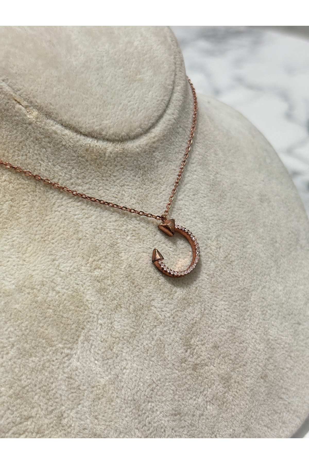 925 Ayar Gümüş Rose Gold Taşlı Modeli Gümüş Kolye