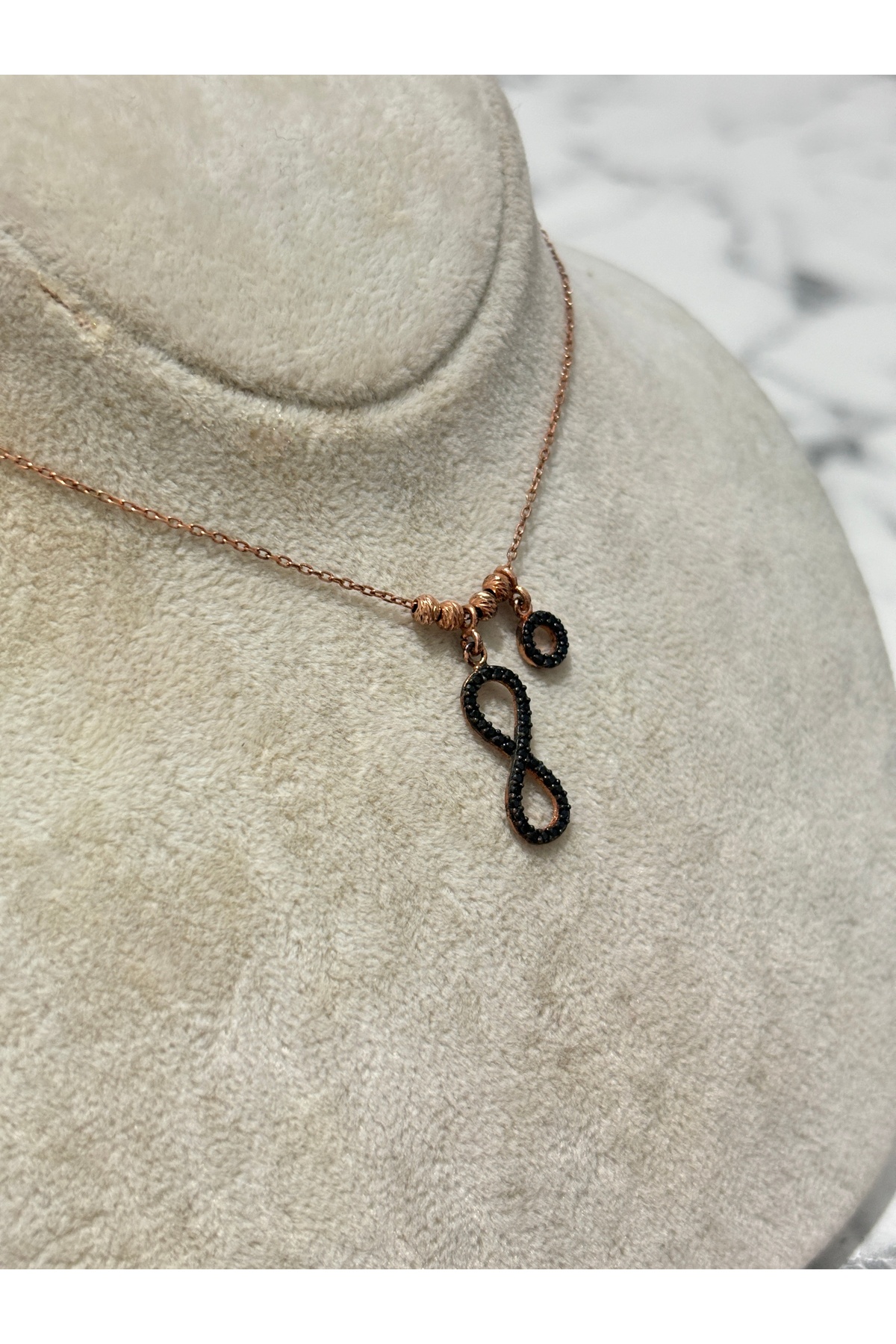 925 Ayar Gümüş Rose Gold Sonsuzluk Modeli Gümüş Kolye