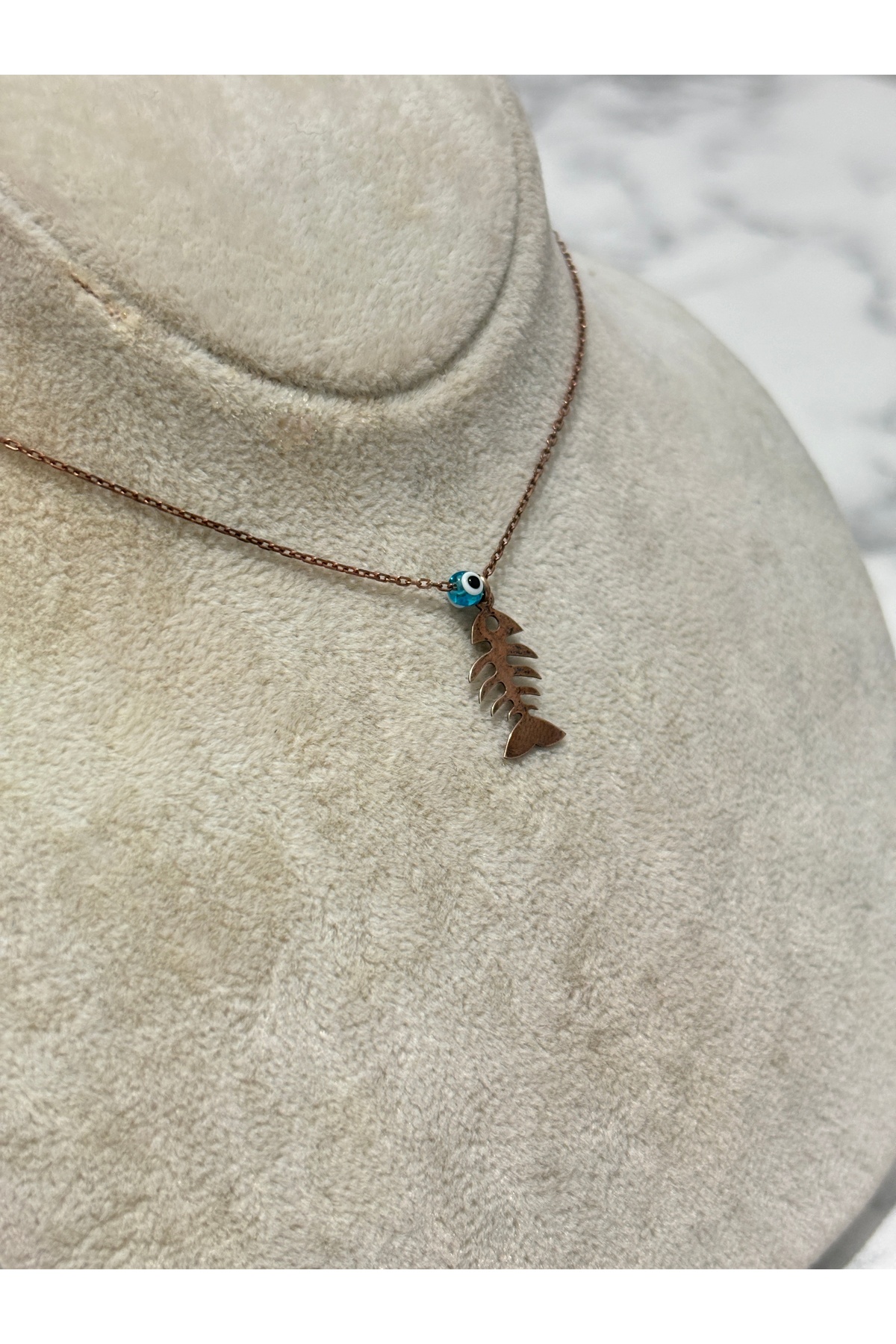 925 Ayar Gümüş Rose Gold Balık Modeli Gümüş Kolye