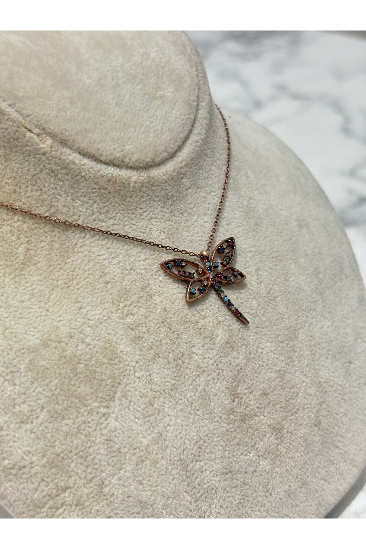 925 Ayar Gümüş Rose Gold Renkli Kelebek Modeli Gümüş Kolye