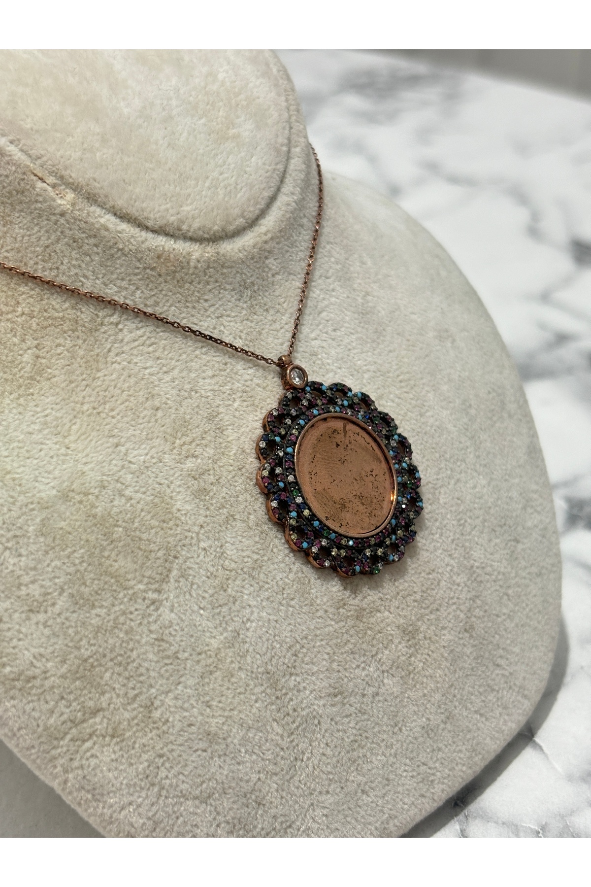 925 Ayar Gümüş Rose Gold Taşlı Modeli Gümüş Kolye