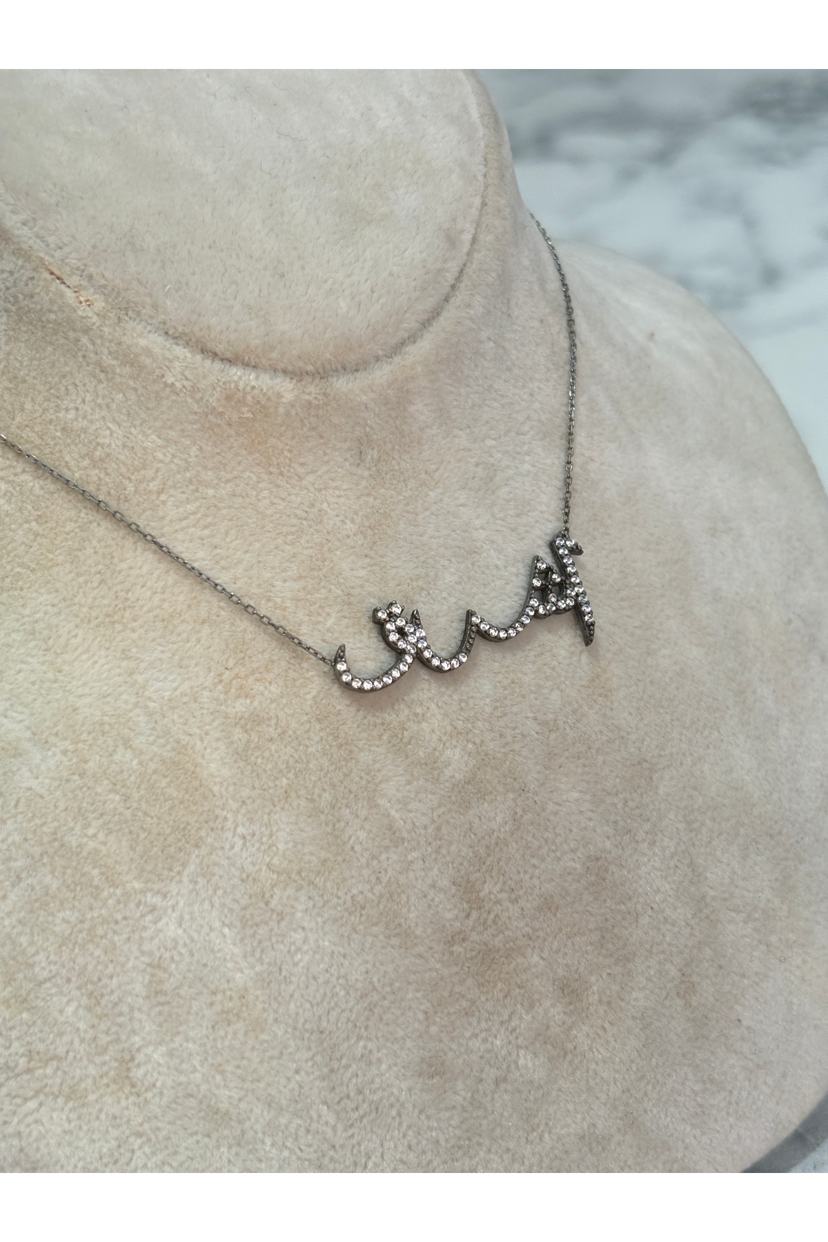 925 Ayar Gümüş Taşlı Yazılı Modeli Gümüş Kolye