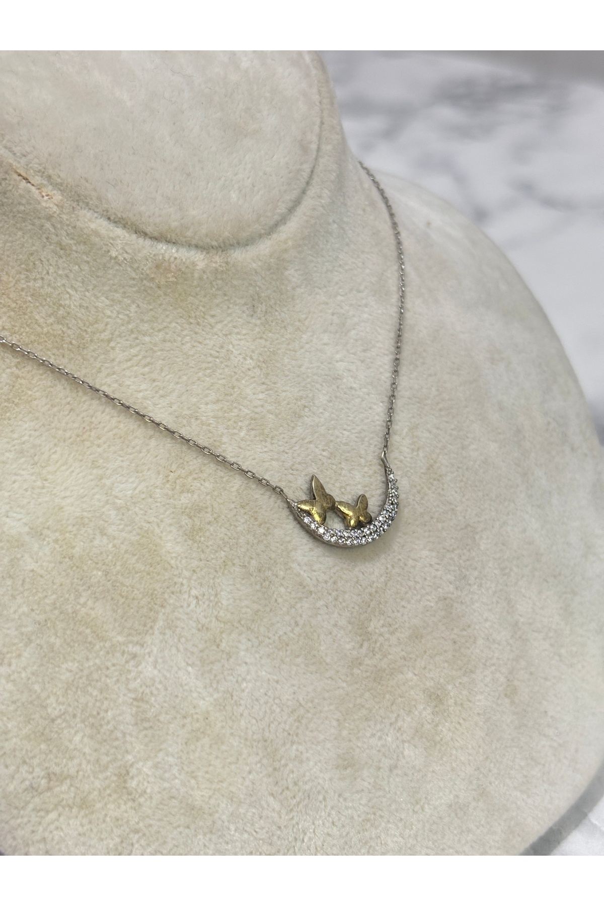 925 Ayar Gümüş Taşlı AY Modeli Gümüş Kolye