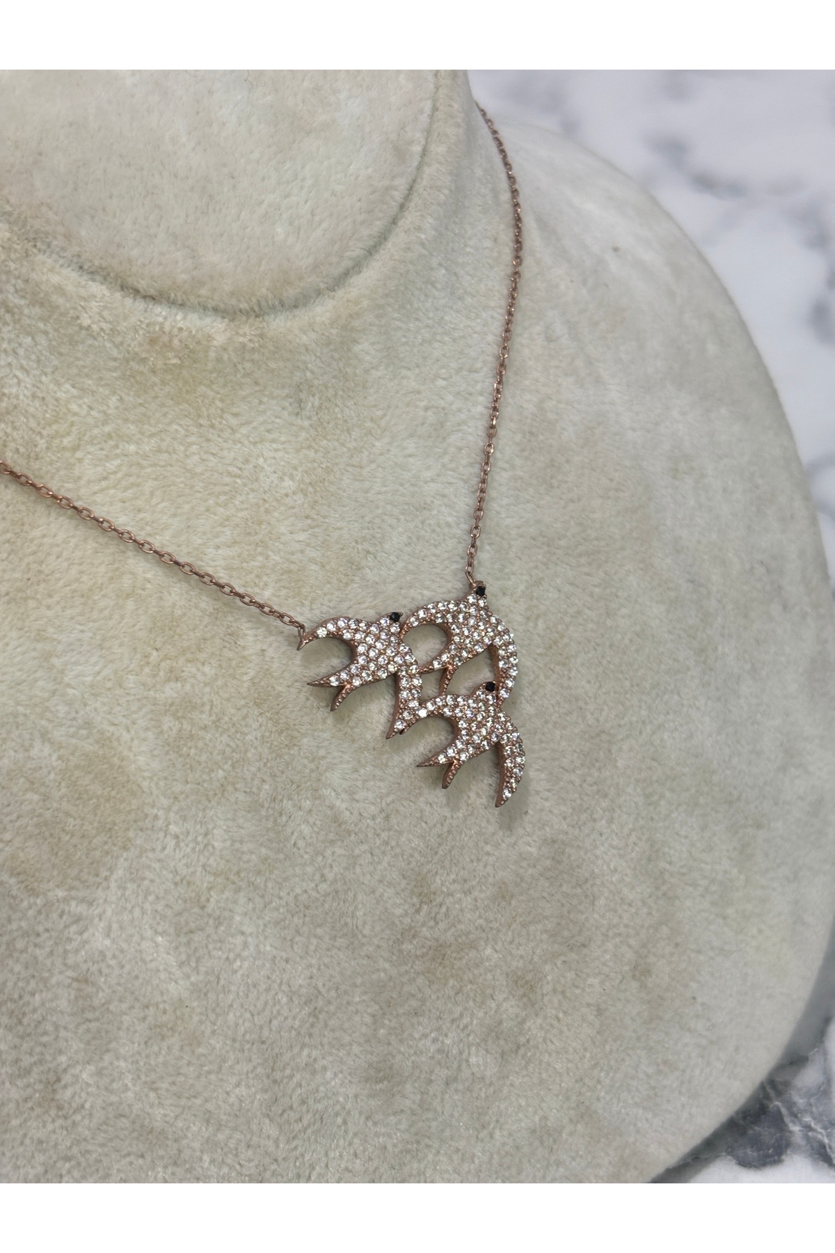 925 Ayar Gümüş Taşlı Rose Gold Kuş Modeli Gümüş Kolye