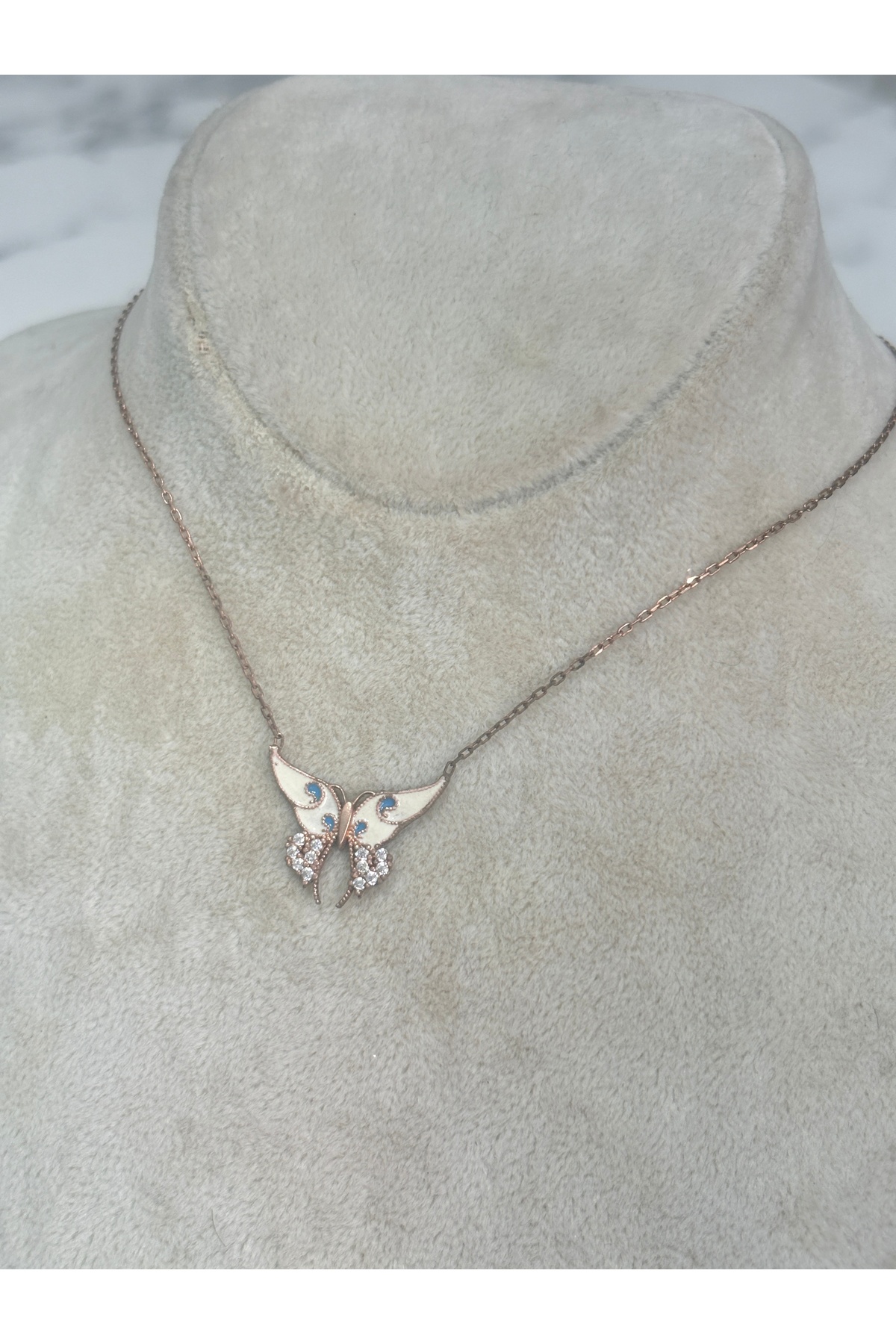 925 Ayar Gümüş Rose Gold Kelebek  Modeli Gümüş Kolye
