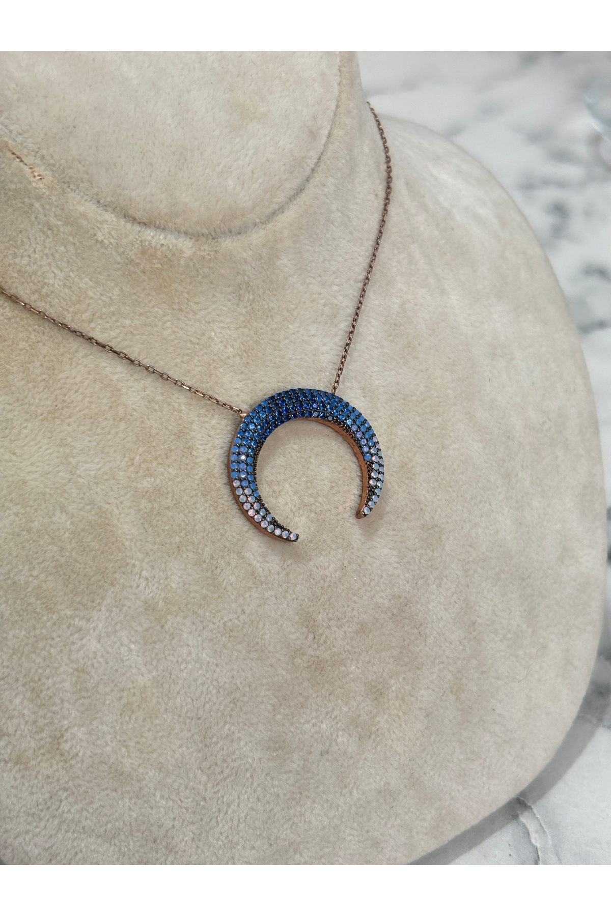 925 Ayar Gümüş Taşlı Rose Gold AyModeli Gümüş Kolye