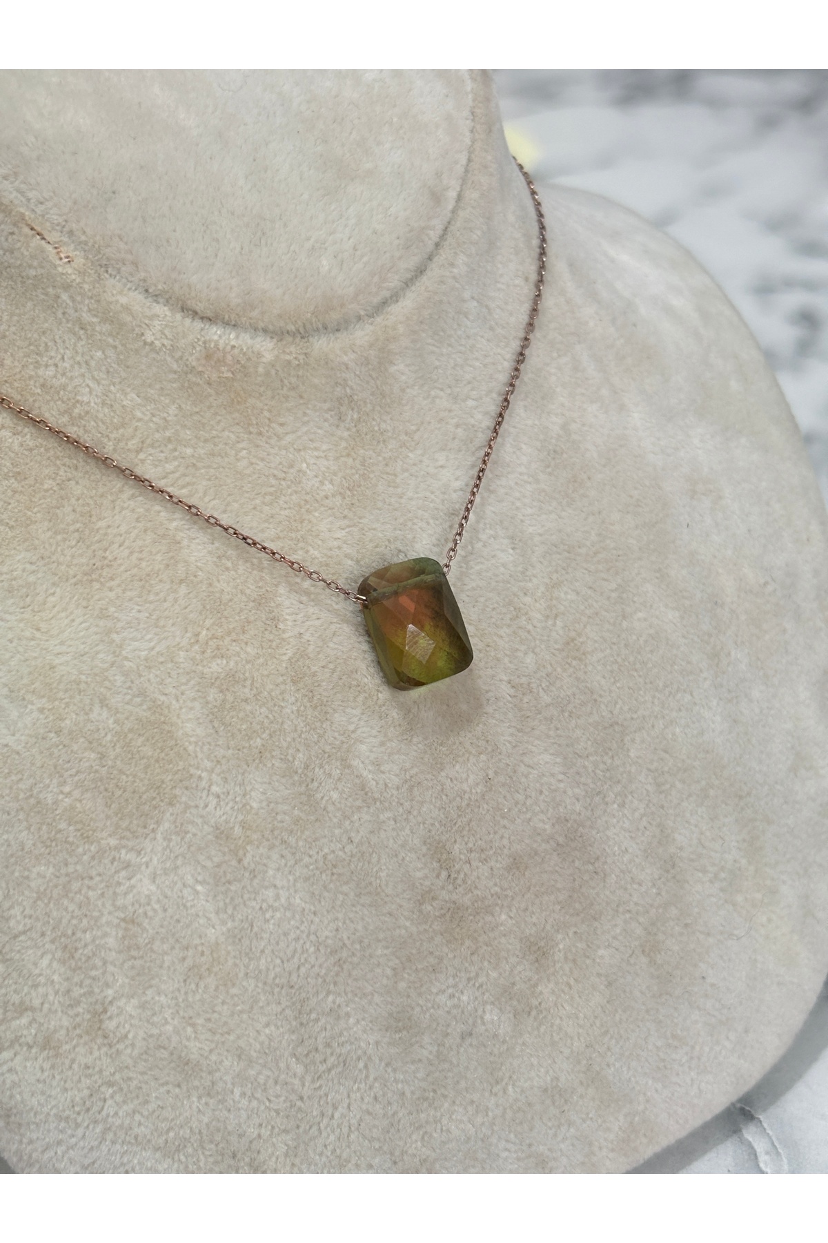 925 Ayar Gümüş Taşlı Rose Gold Doğaltaş Modeli Gümüş Kolye