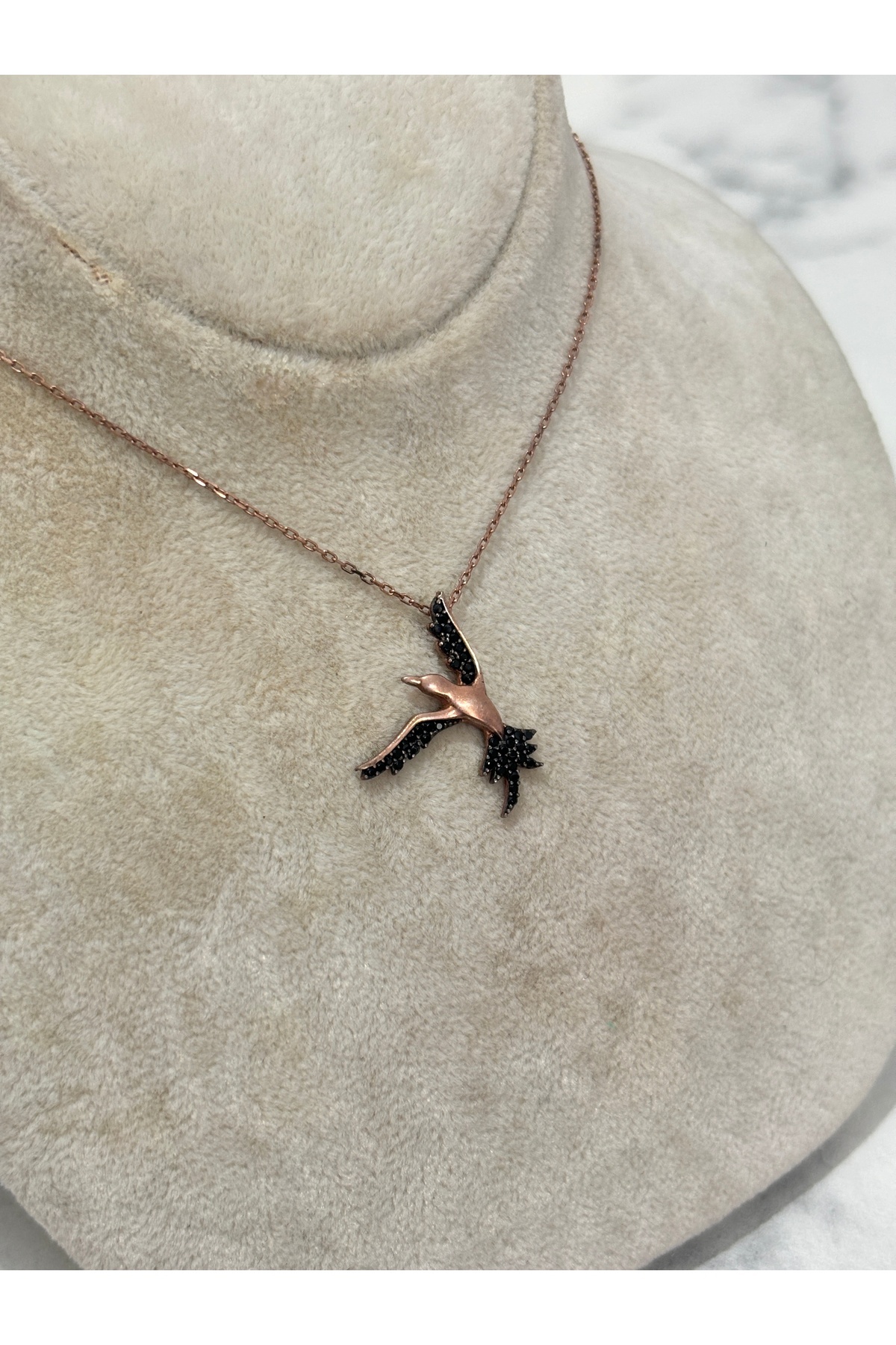 925 Ayar Gümüş Taşlı Rose Gold Kuş Modeli Gümüş Kolye