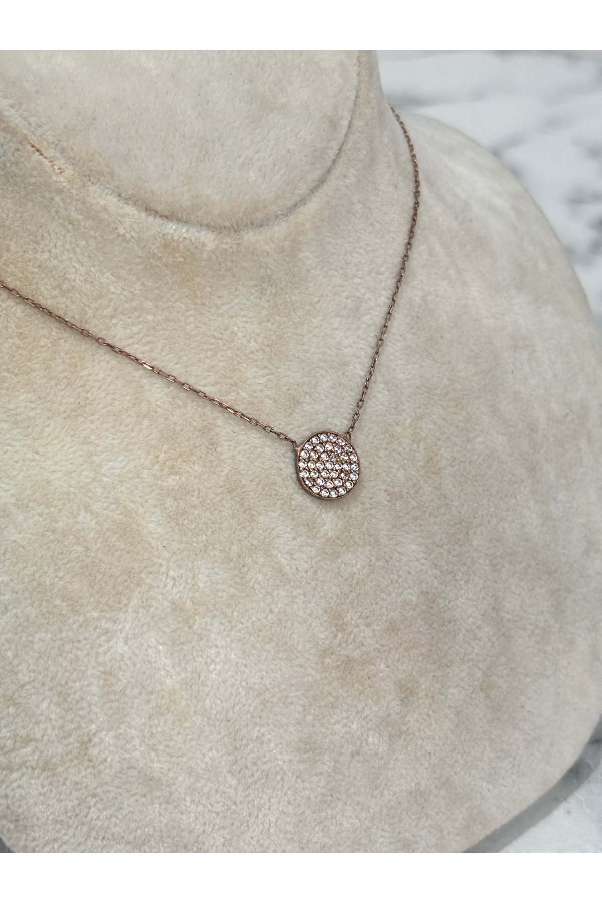 925 Ayar Gümüş Rose Gold Taşlı Modeli Gümüş Kolye