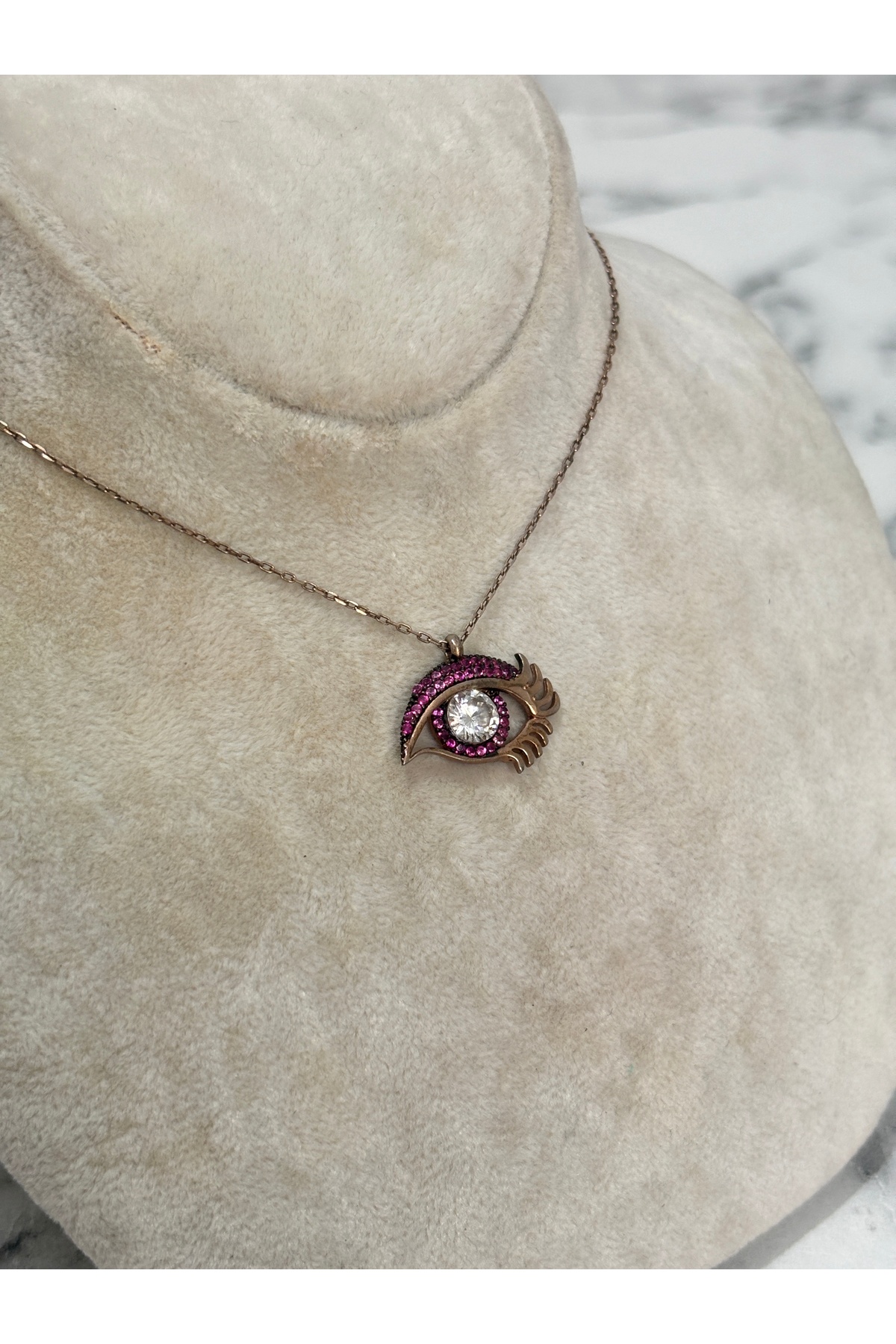 925 Ayar Gümüş Rose Gold Taşlı Mor Serisi Modeli Gümüş Kolye