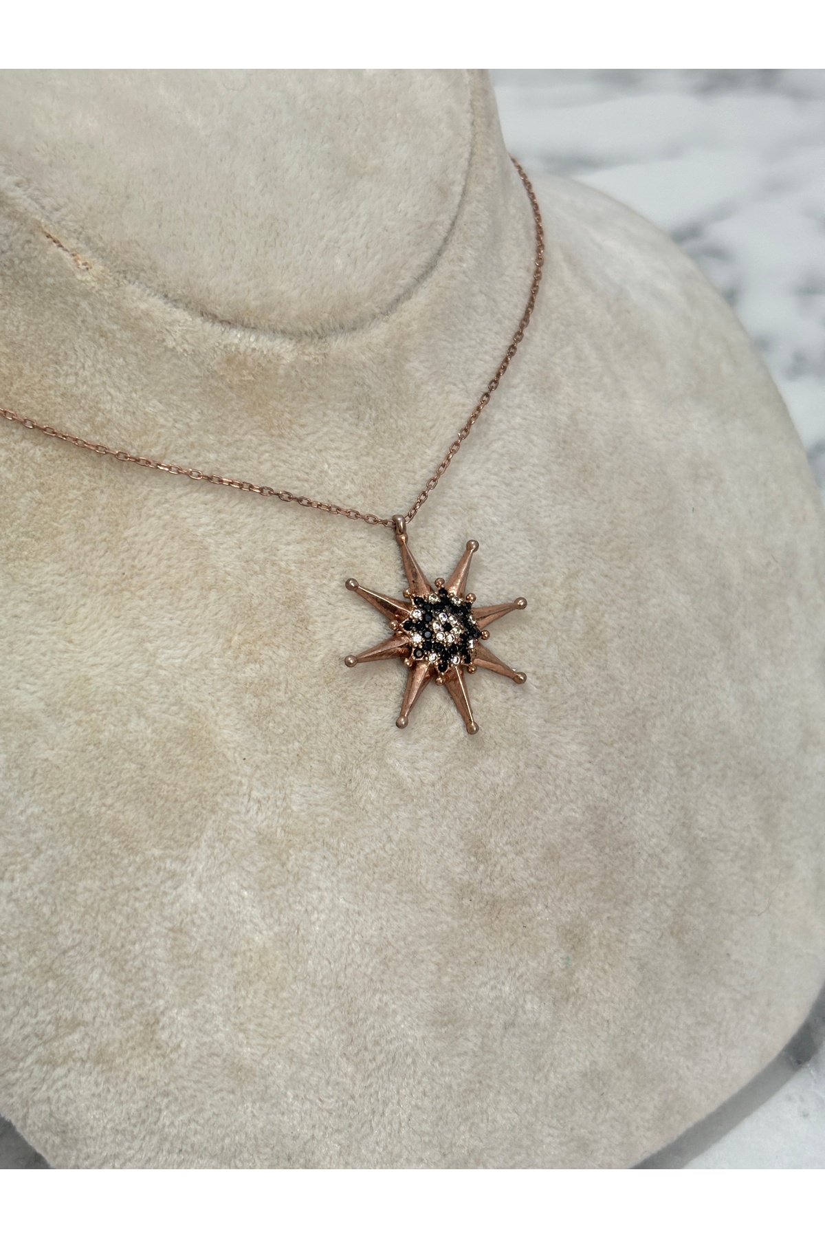 925 Ayar Gümüş Rose Gold Taşlı Modeli Gümüş Kolye