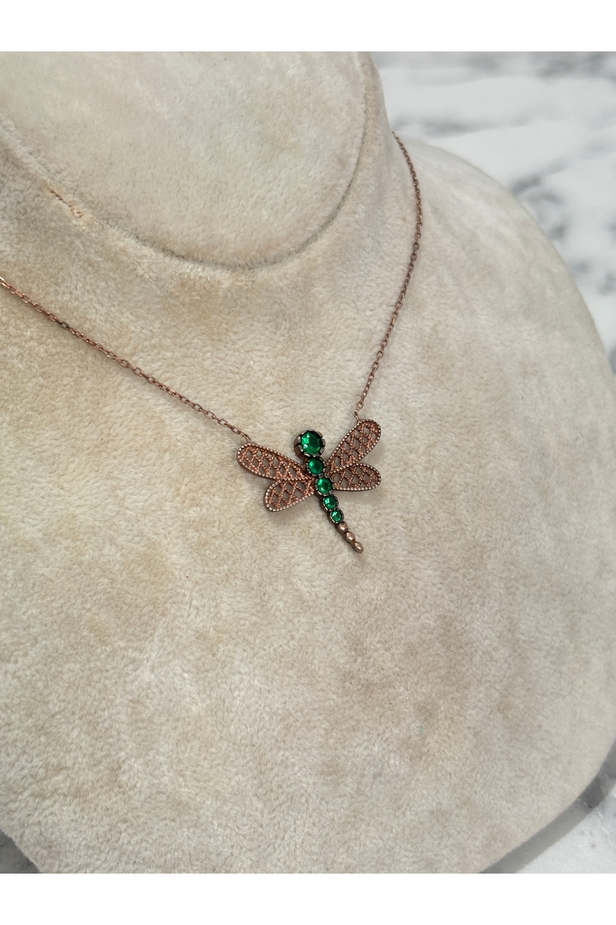 925 Ayar Gümüş Rose Gold Taşlı  Modeli Gümüş Kolye