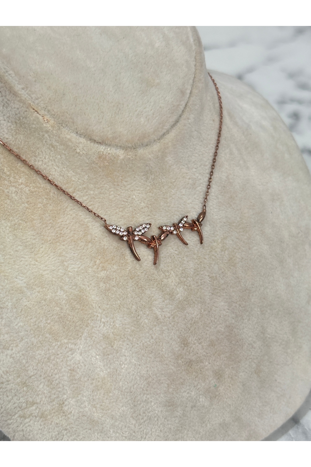 925 Ayar Gümüş Taşlı Rose Gold Kuş Modeli Gümüş Kolye