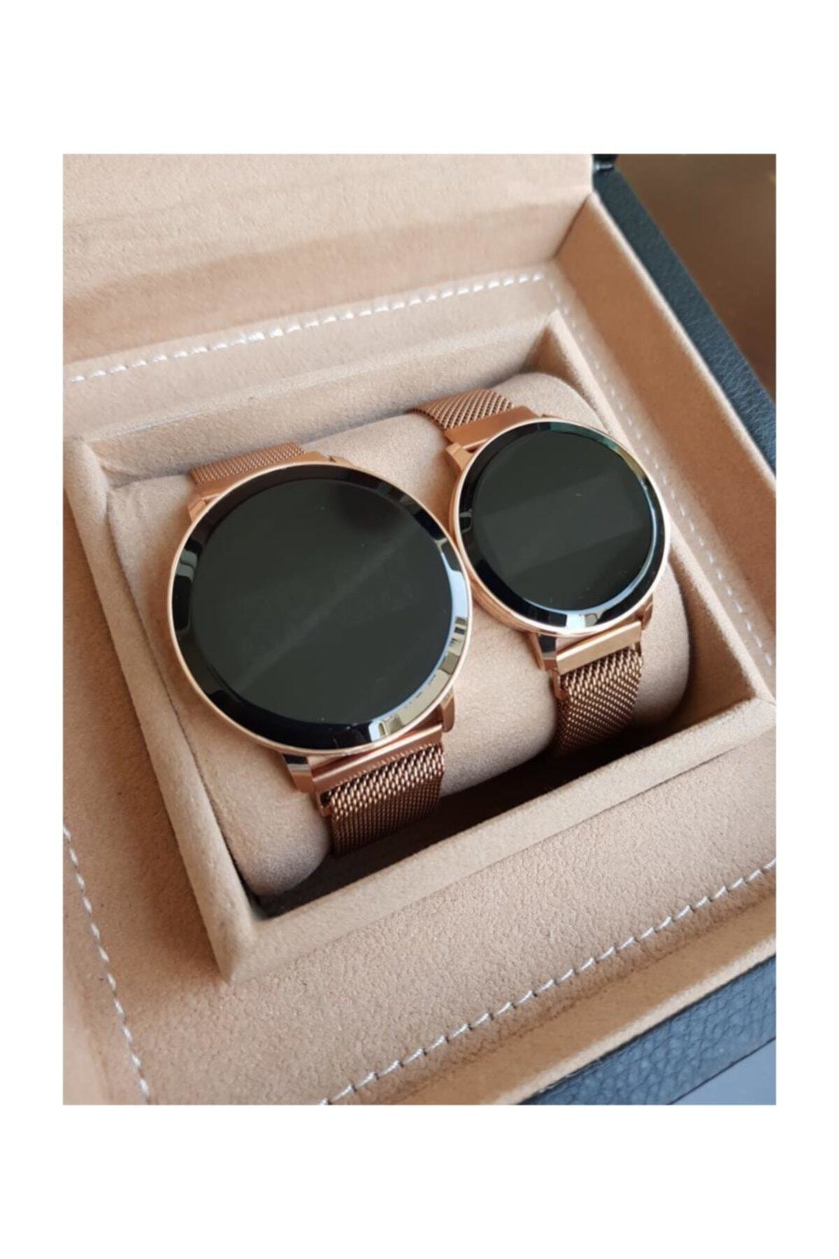 Rose Gold Hasır Mıknatıslı Kordon Dokunmatik Sevgili Saatleri