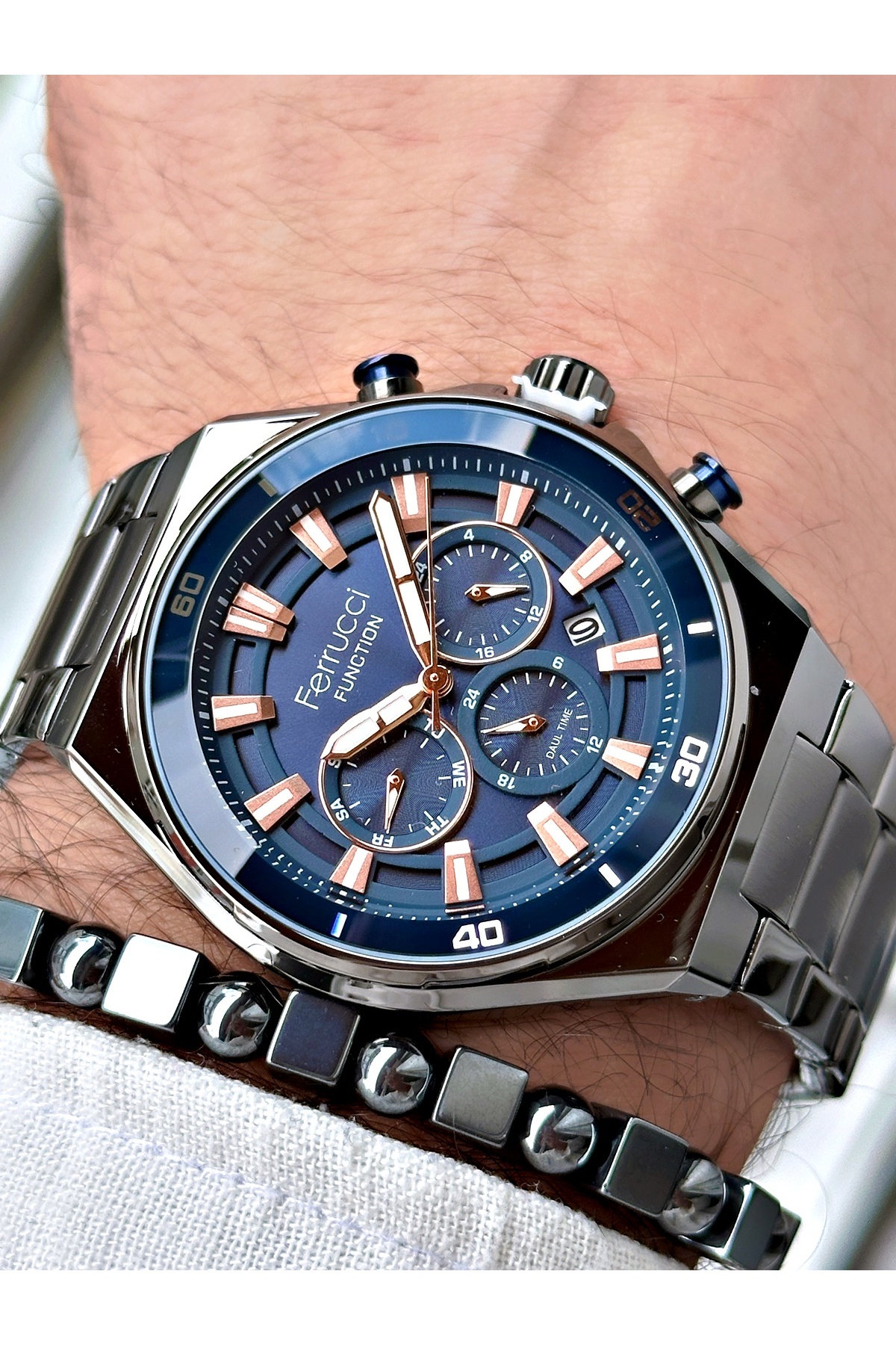 Gümüş Renk Spor Çelik Kordon  Fonksiyonlu Erkek Kol Saati + BİLEKLİK HEDİYELİ