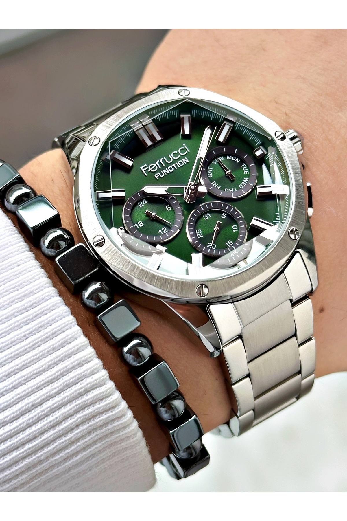 FERRUCCİ YEŞİL KADRANLI FUNCTION GÜMÜŞ METAL ERKEK KOL SAATİ