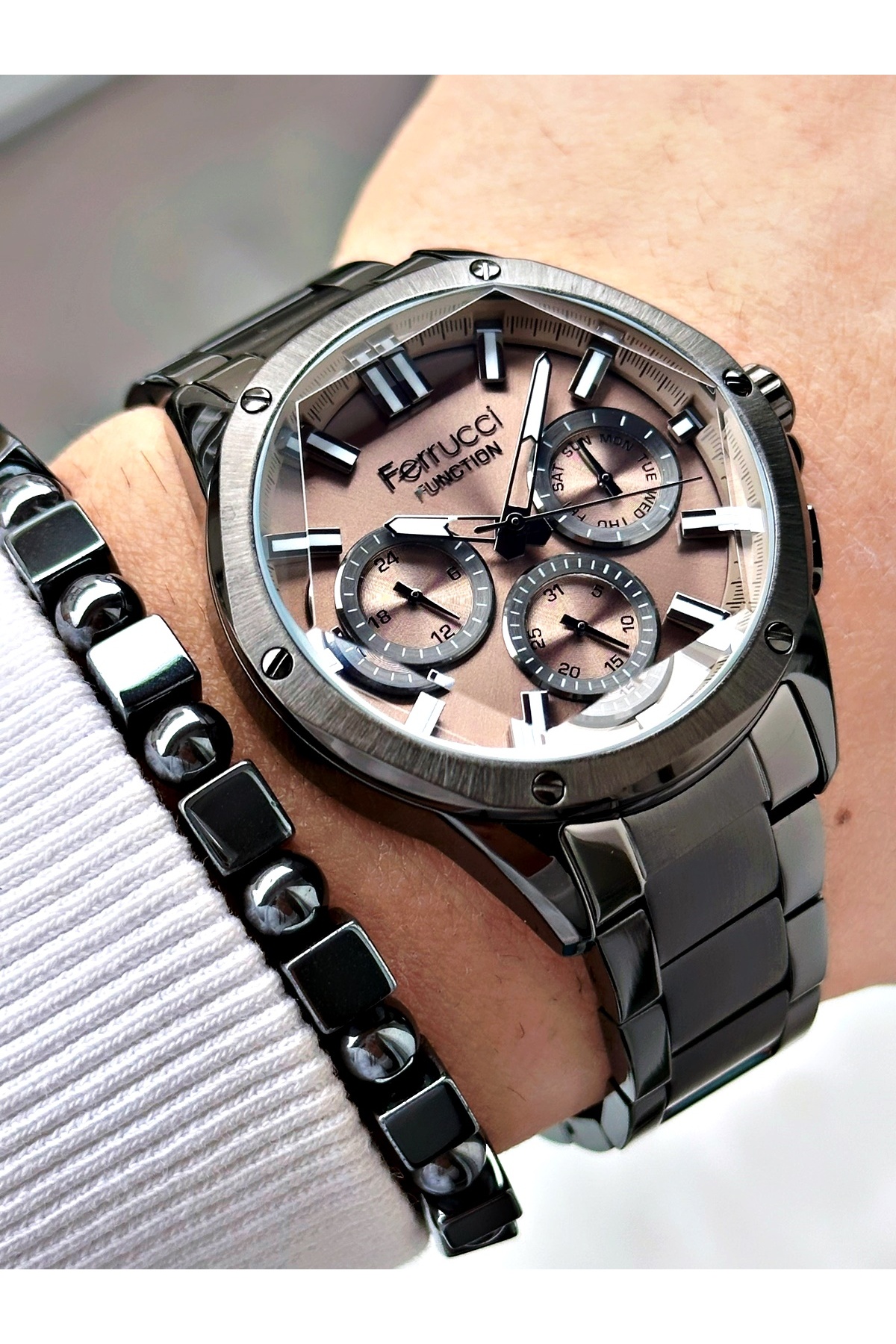 FERRUCCİ KOYU GRİ KADRANLI FUNCTION FÜME METAL ERKEK KOL SAATİ