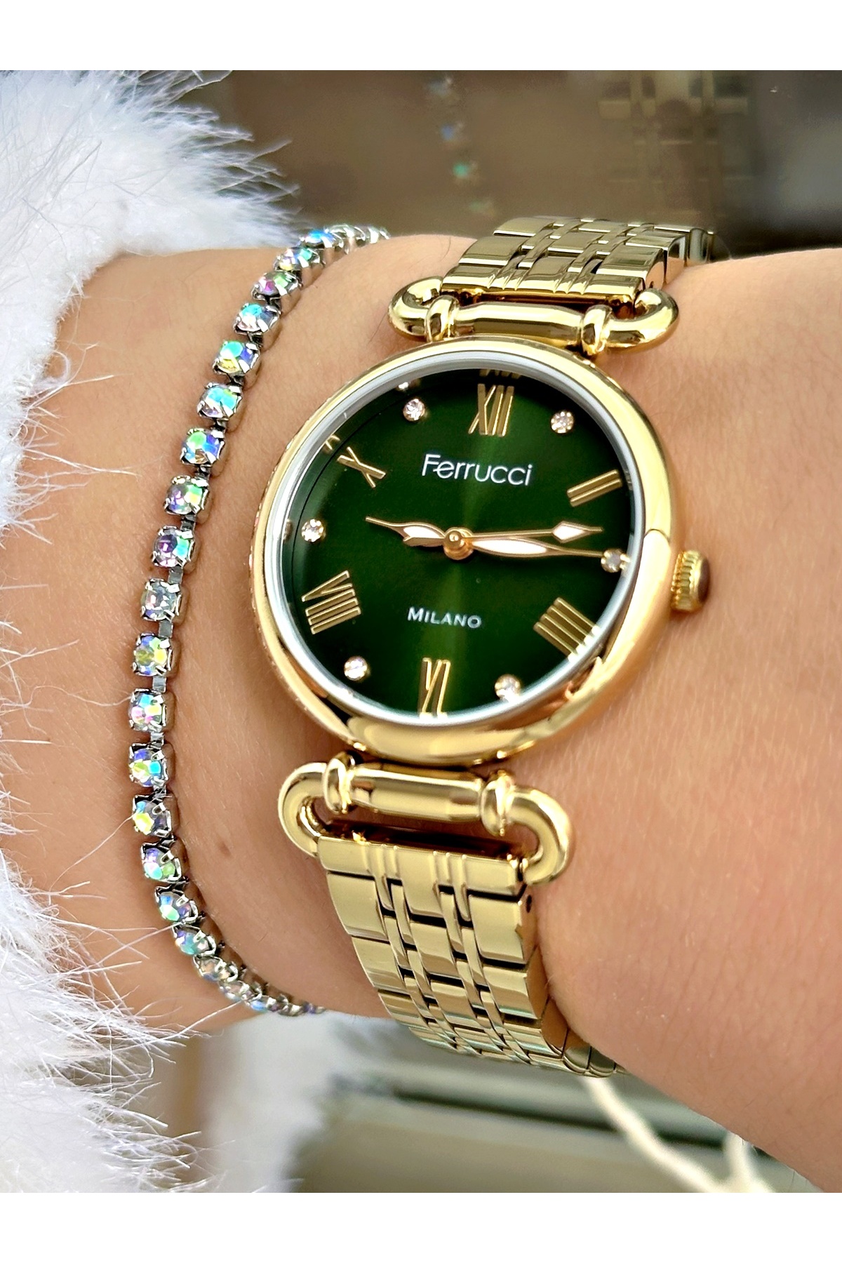 FERRUCCİ YEŞİL KADRANLI GOLD METAL KADIN KOL SAATİ