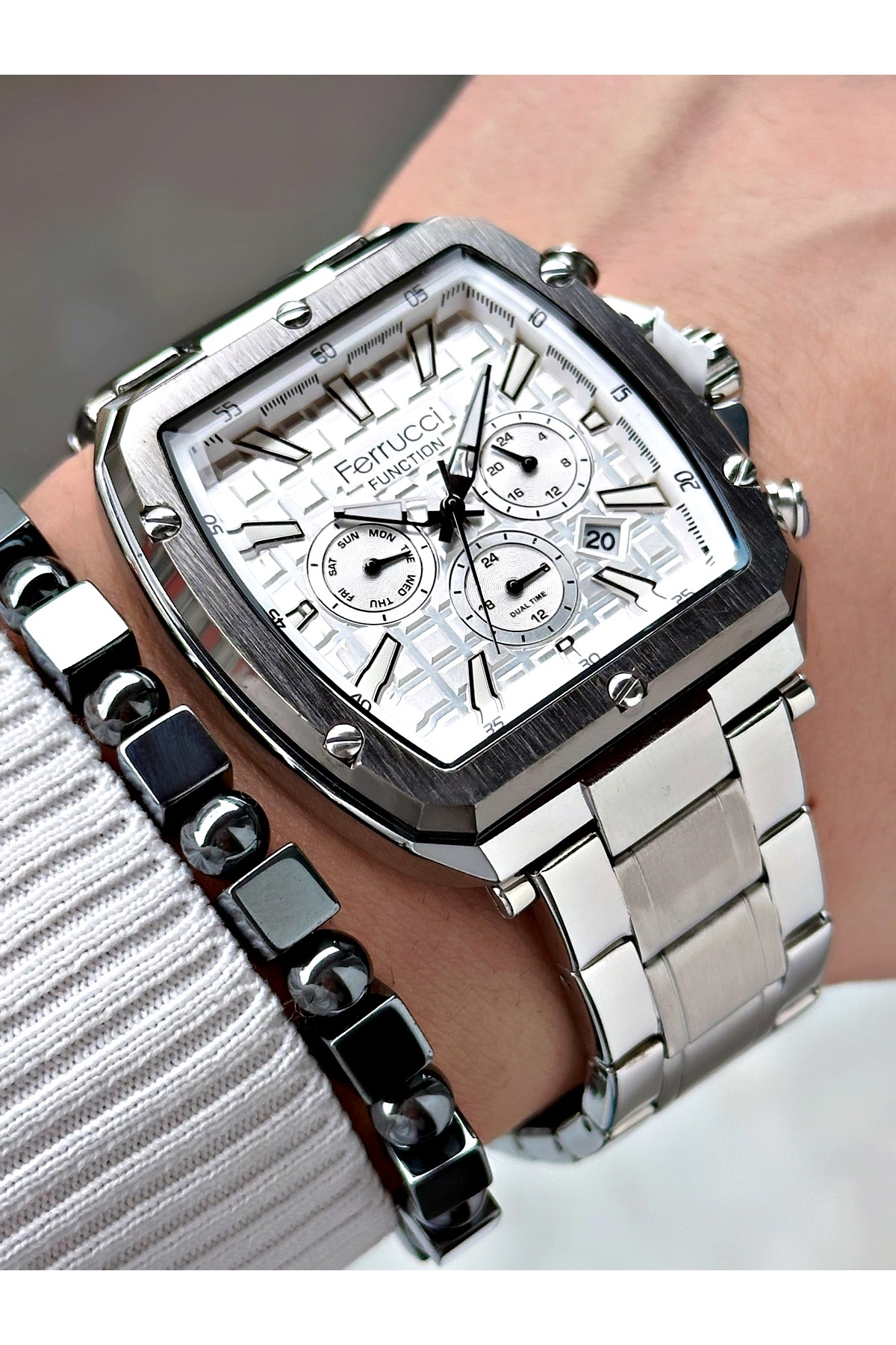 FERRUCCİ FUNCTION BEYAZ KADRANLI GÜMÜŞ METAL ERKEK KOL SAATİ