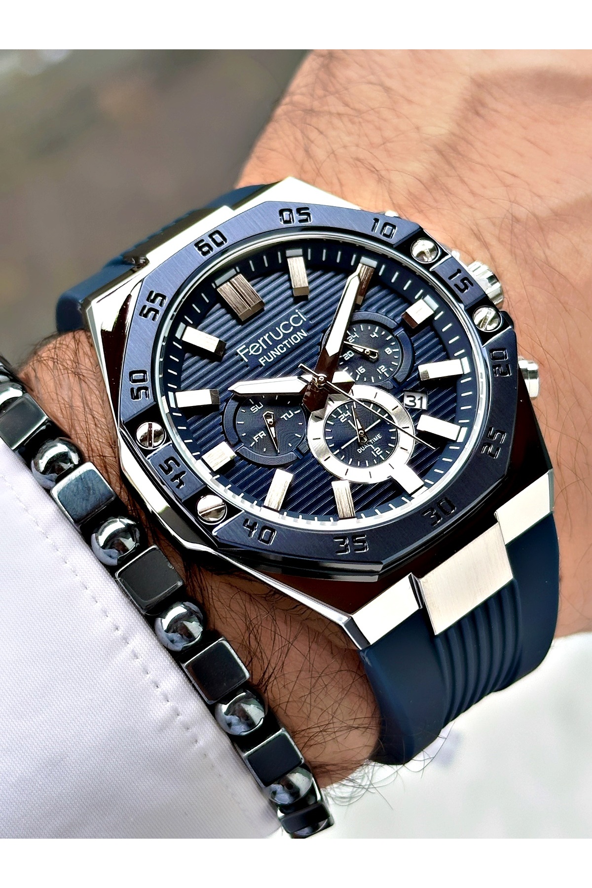 FERRUCCİ TAKVİMLİ FUNCTION LACİVERT KADRANLI  SİLİKON ERKEK KOL SAATİ