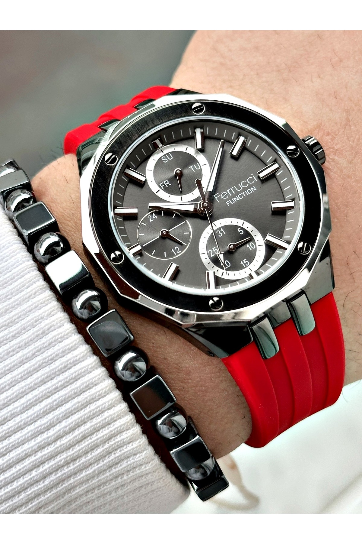 FERRUCCİ FÜME KADRAN FUNCTION KIRMIZI SİLİKON ERKEK KOL SAATİ