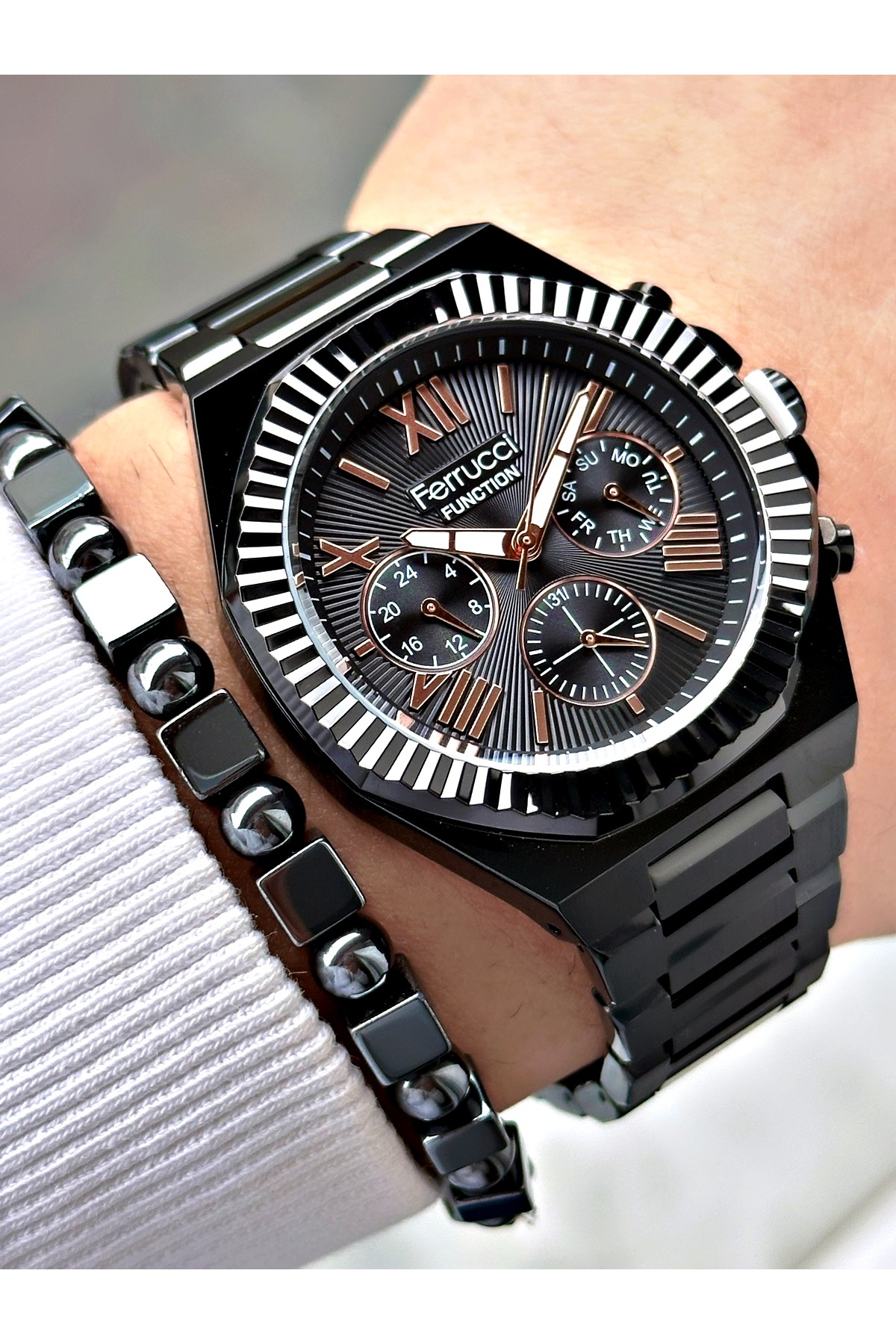 FERRUCCİ ROMA RAKAMLI SİYAH KADRANLI FUNCTION SİYAH METAL ERKEK KOL SAATİ