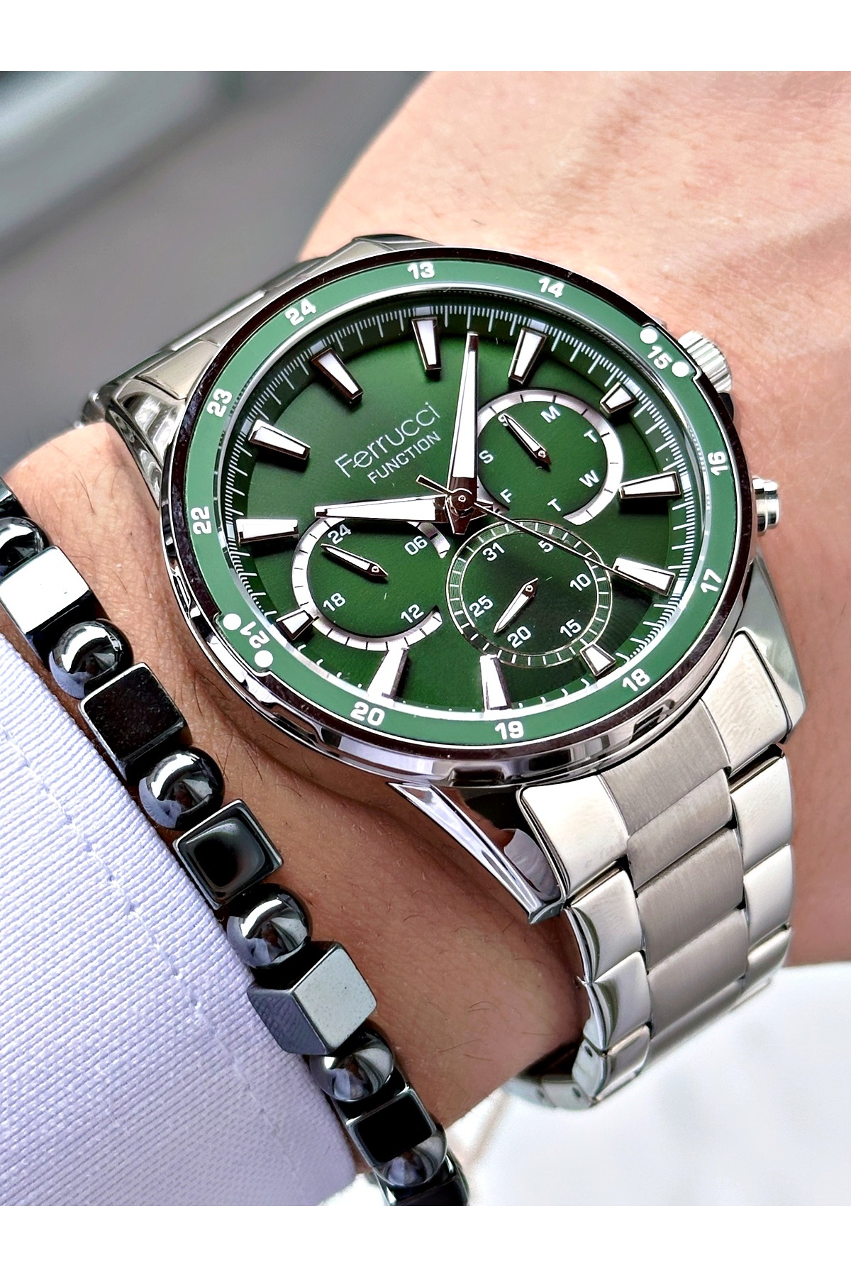FERRUCCİ FUNCTION YEŞİL KADRANLI GÜMÜŞ METAL ERKEK KOL SAATİ