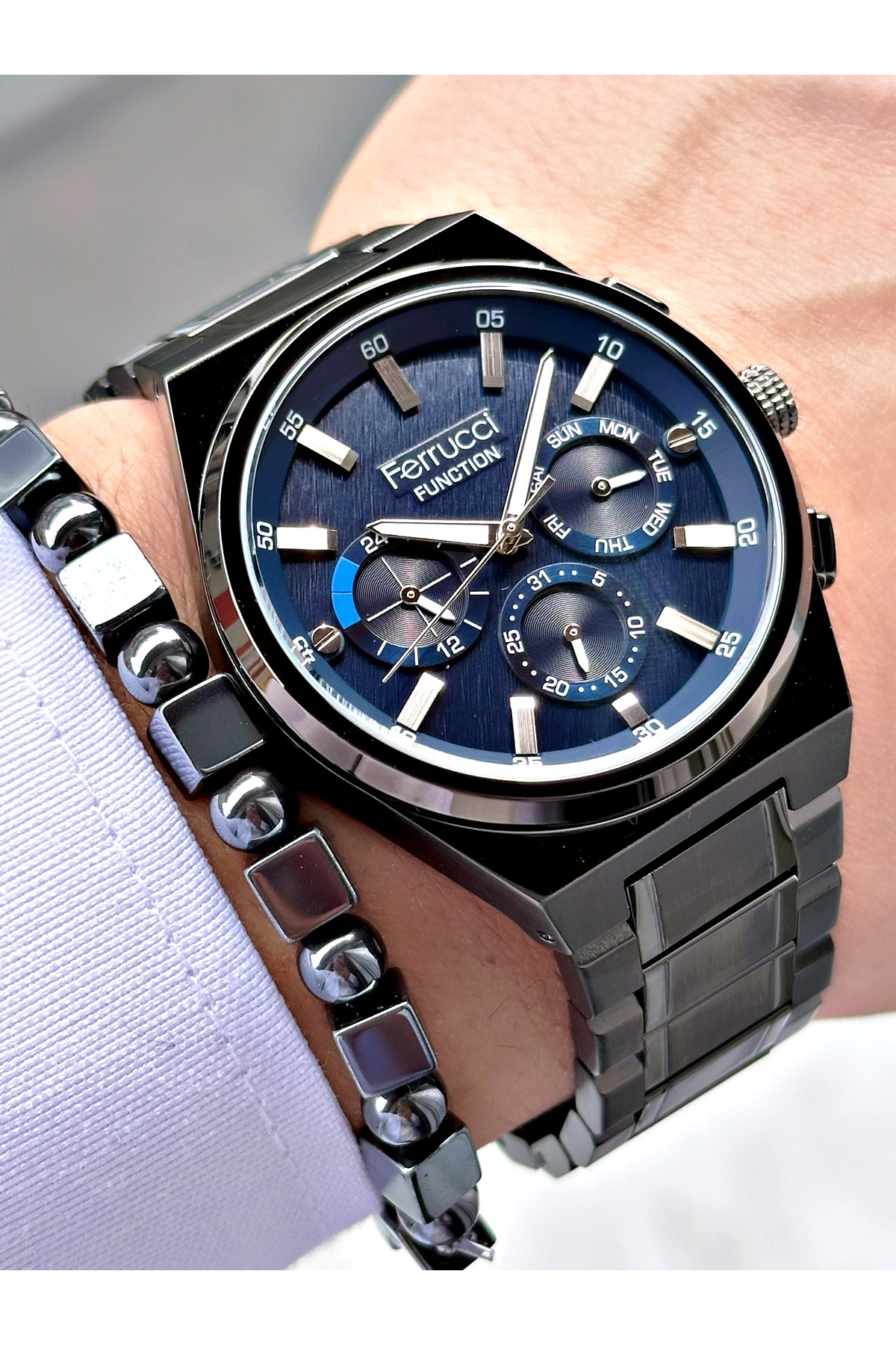 FERRUCCİ FUNCTION LACİVERT KADRANLI SİYAH METAL ERKEK KOL SAATİ