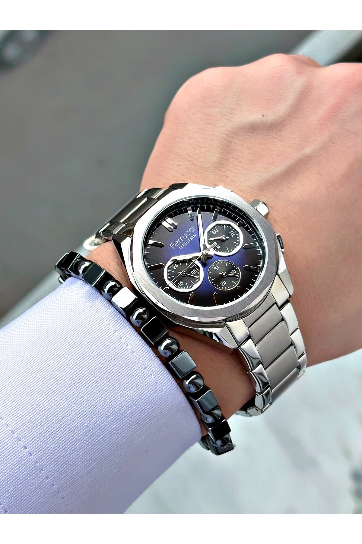 FERRUCCİ FUNCTION LACİVERT KADRANLI GÜMÜŞ METAL ERKEK KOL SAATİ