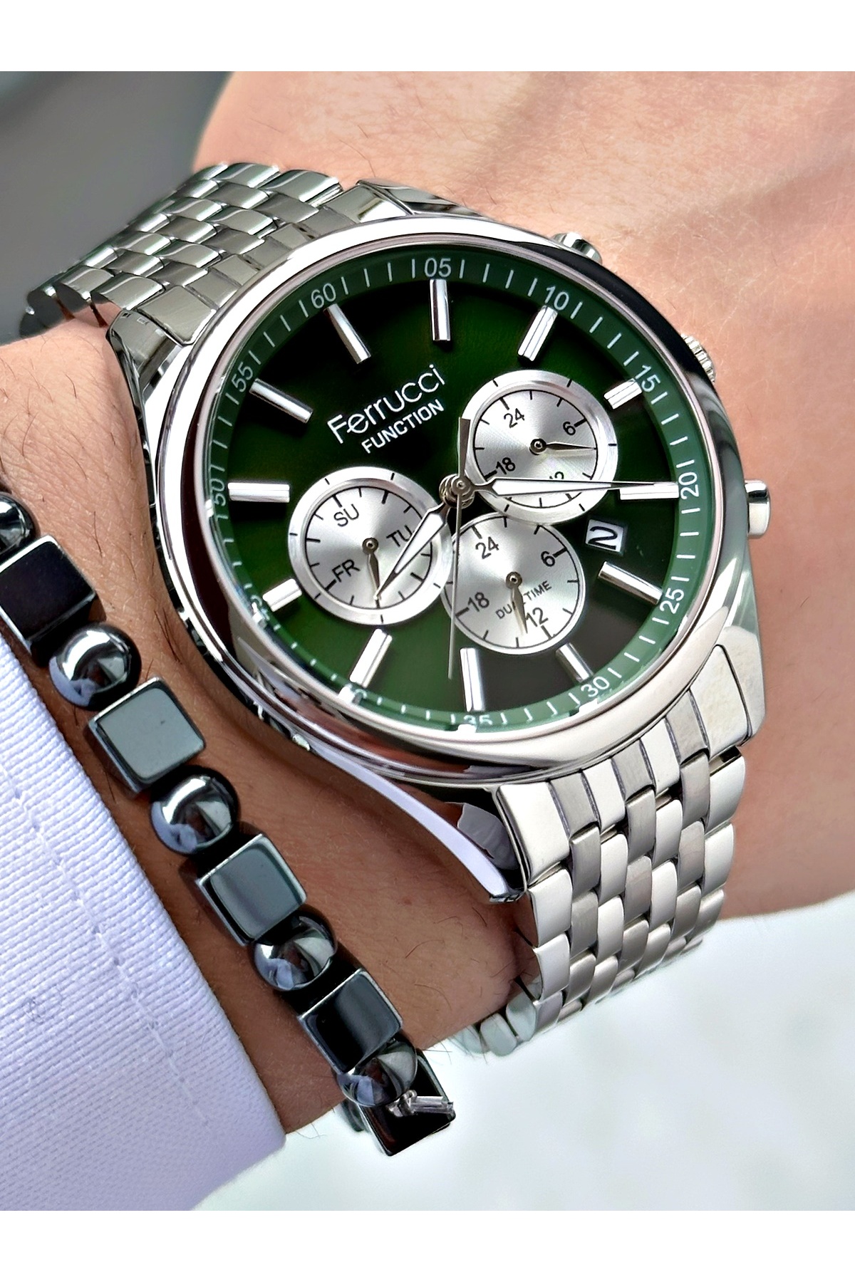 FERRUCCİ FUNCTION YEŞİL KADRANLI GÜMÜŞ METAL ERKEK KOL SAATİ