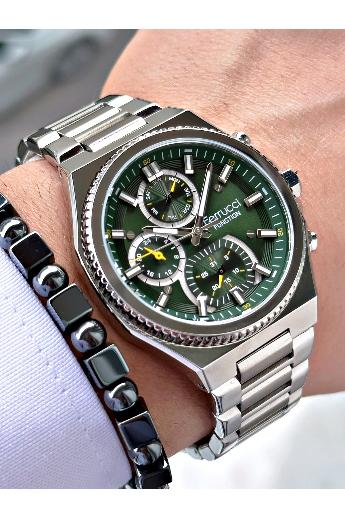 FERRUCCİ FUNCTION YEŞİL KADRANLI GÜMÜŞ METAL ERKEK KOL SAATİ