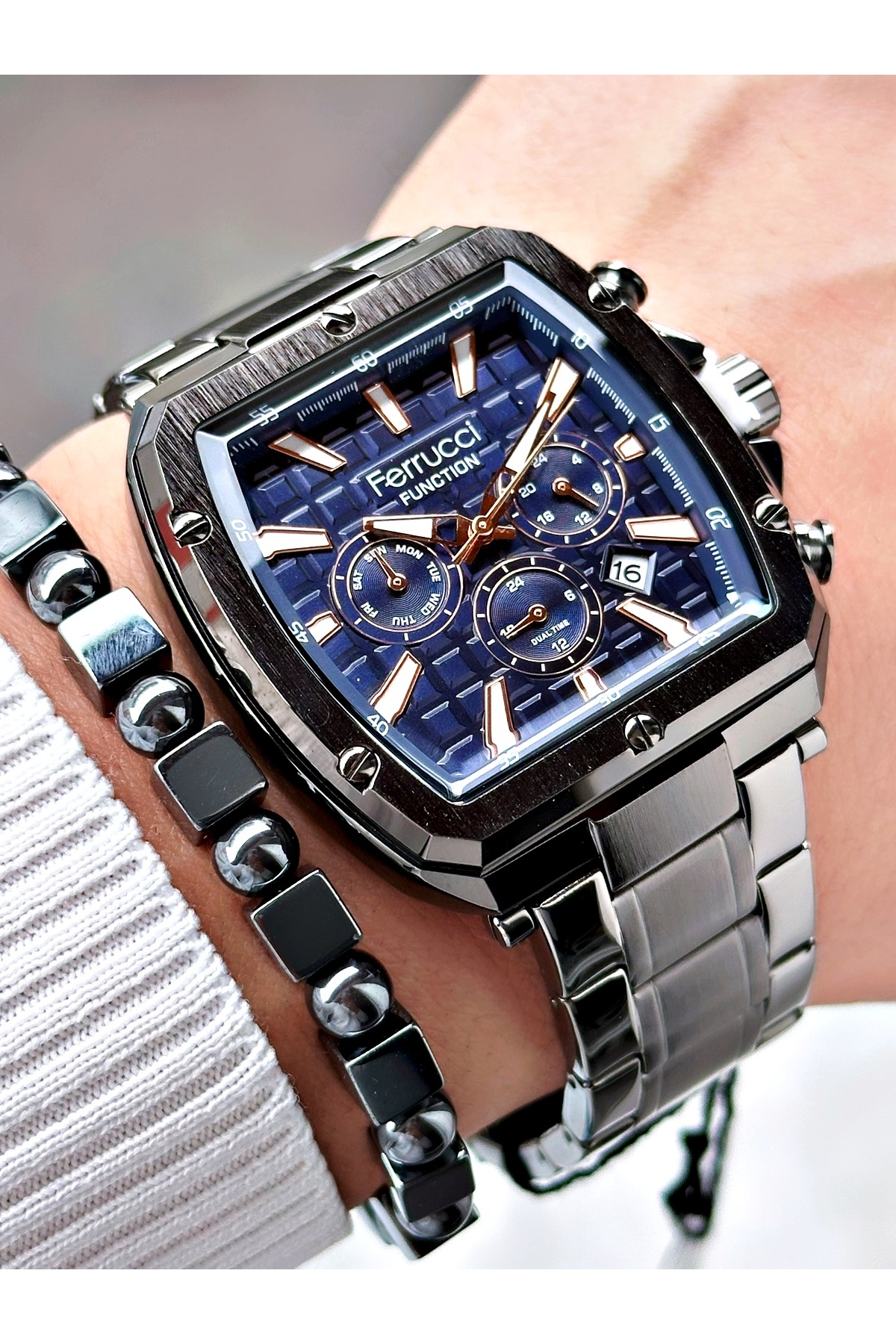 FERRUCCİ FUNCTION LACİVERT KADRANLI KOYU GRİ METAL ERKEK KOL SAATİ