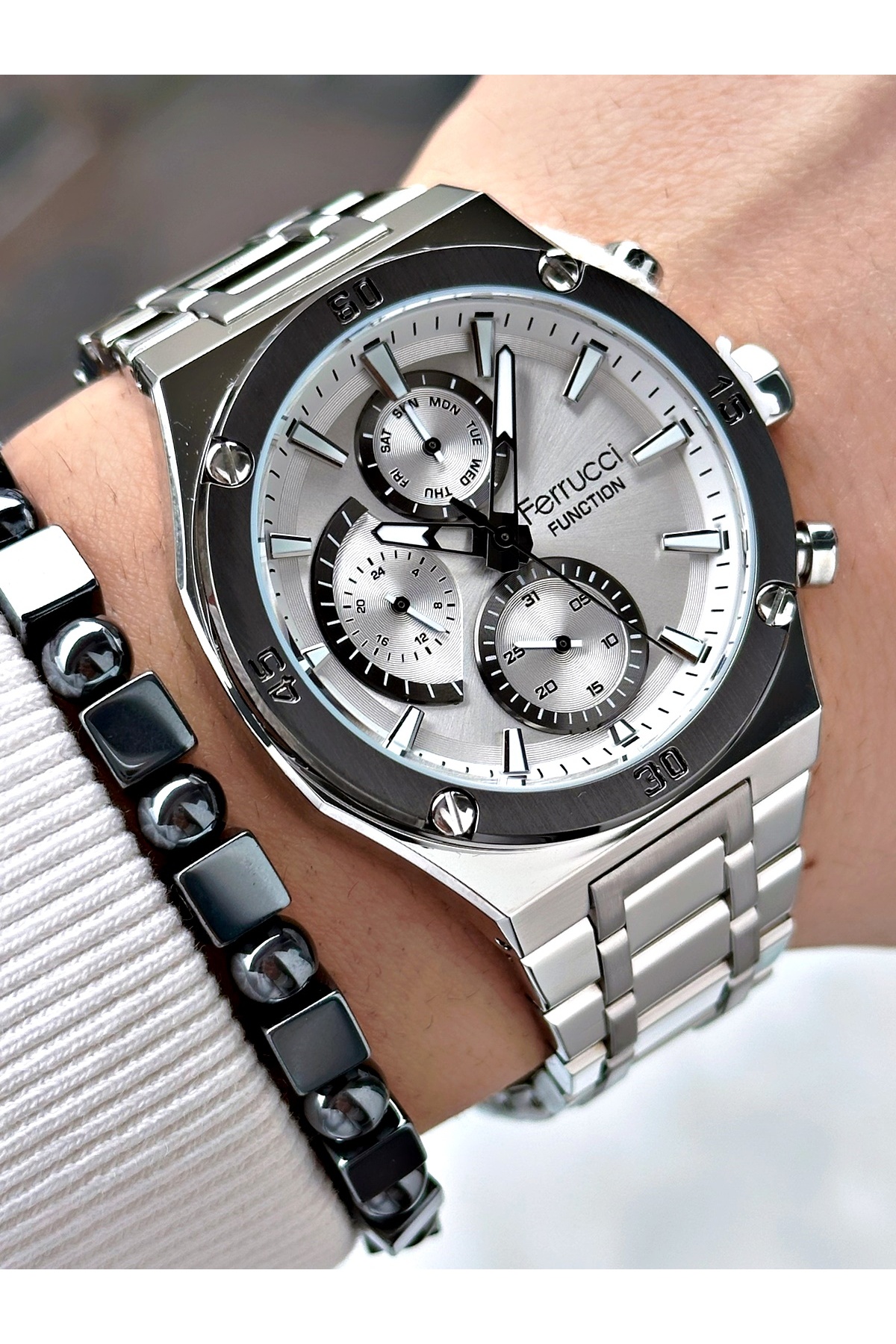 FERRUCCİ FUNCTION BEYAZ KADRANLI GÜMÜŞ METAL ERKEK KOL SAATİ