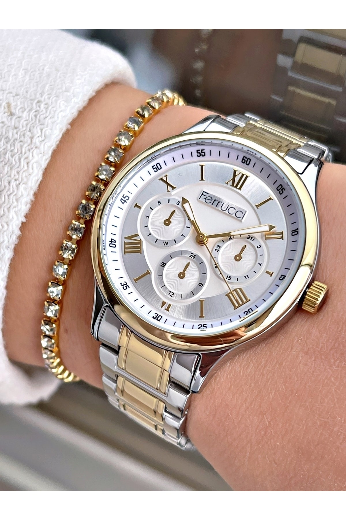 Altın - Gümüş Renk Çelik Kordon Kadın Kol Saati Bileklik Hediyeli