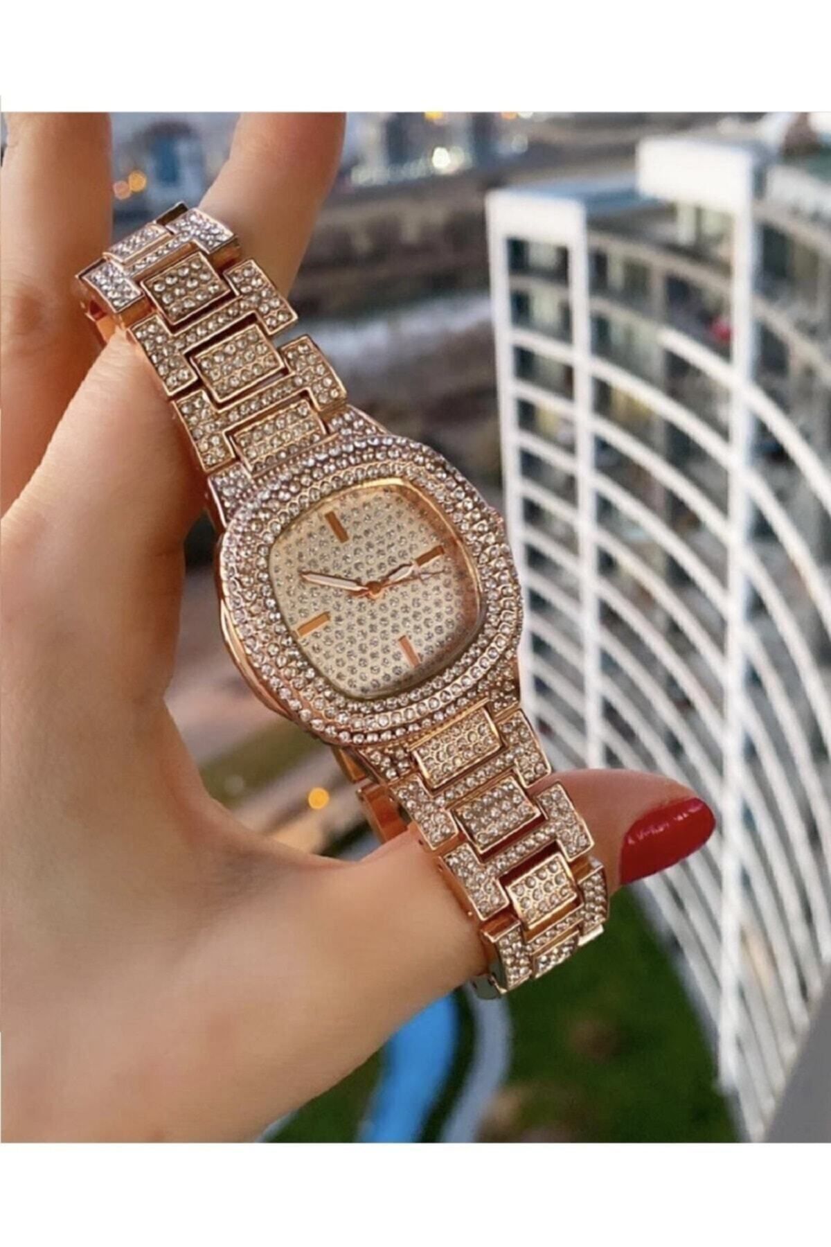 Yüksek Kalite Full Taşlı Patek Çelik Kordon Saat