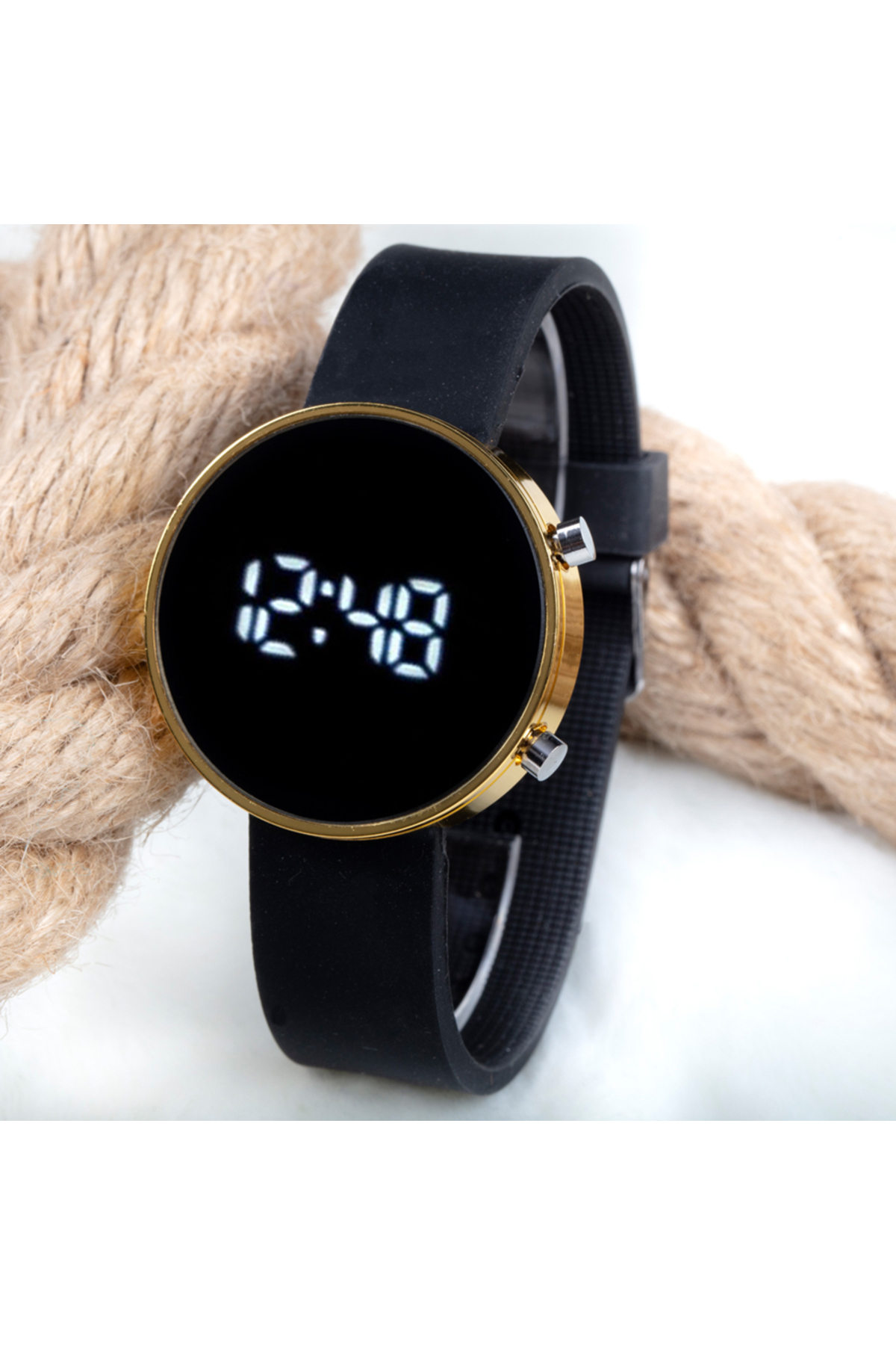 Dijital Led Watch Sarı Yuvarlak Kasa Siyah Silikon Kordon Unisex Kol Saat ST-303561