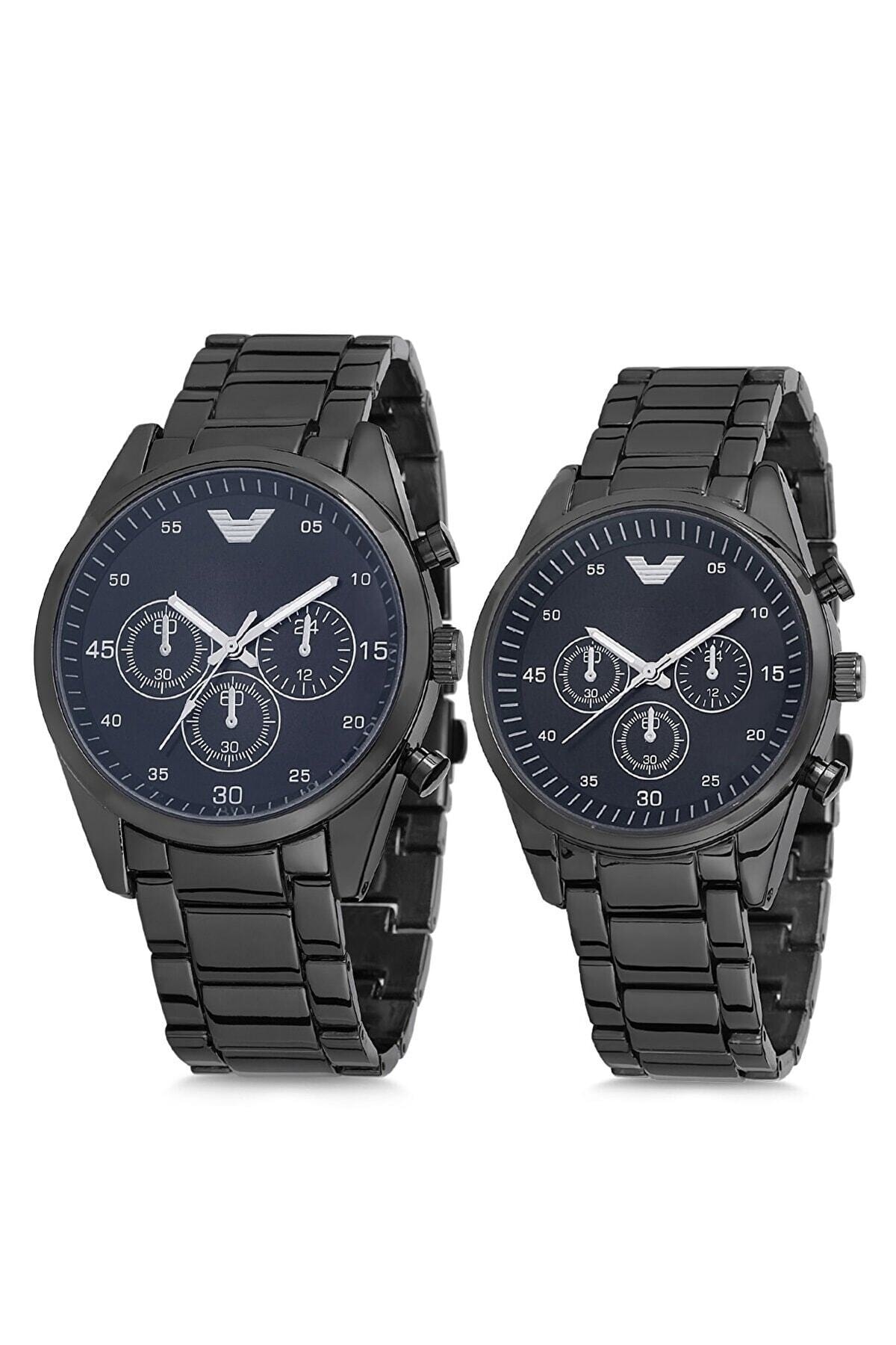 Çelik Kadın Erkek 1 Büyük 1 Küçük Çift Kol Saati