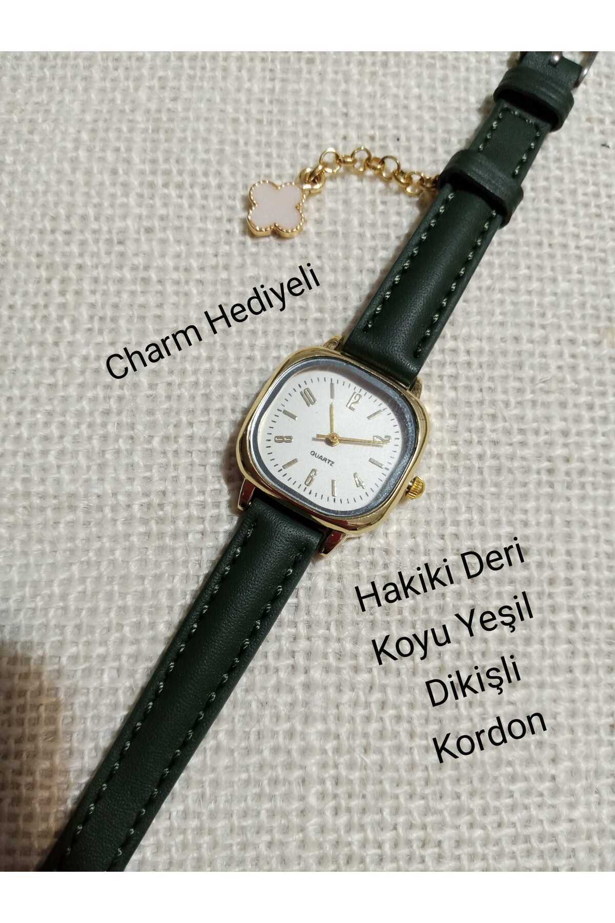 Minimal Kadın Kol Saati - CHARMLI MODEL - Vintage Koyu Yeşil Kordon 0054