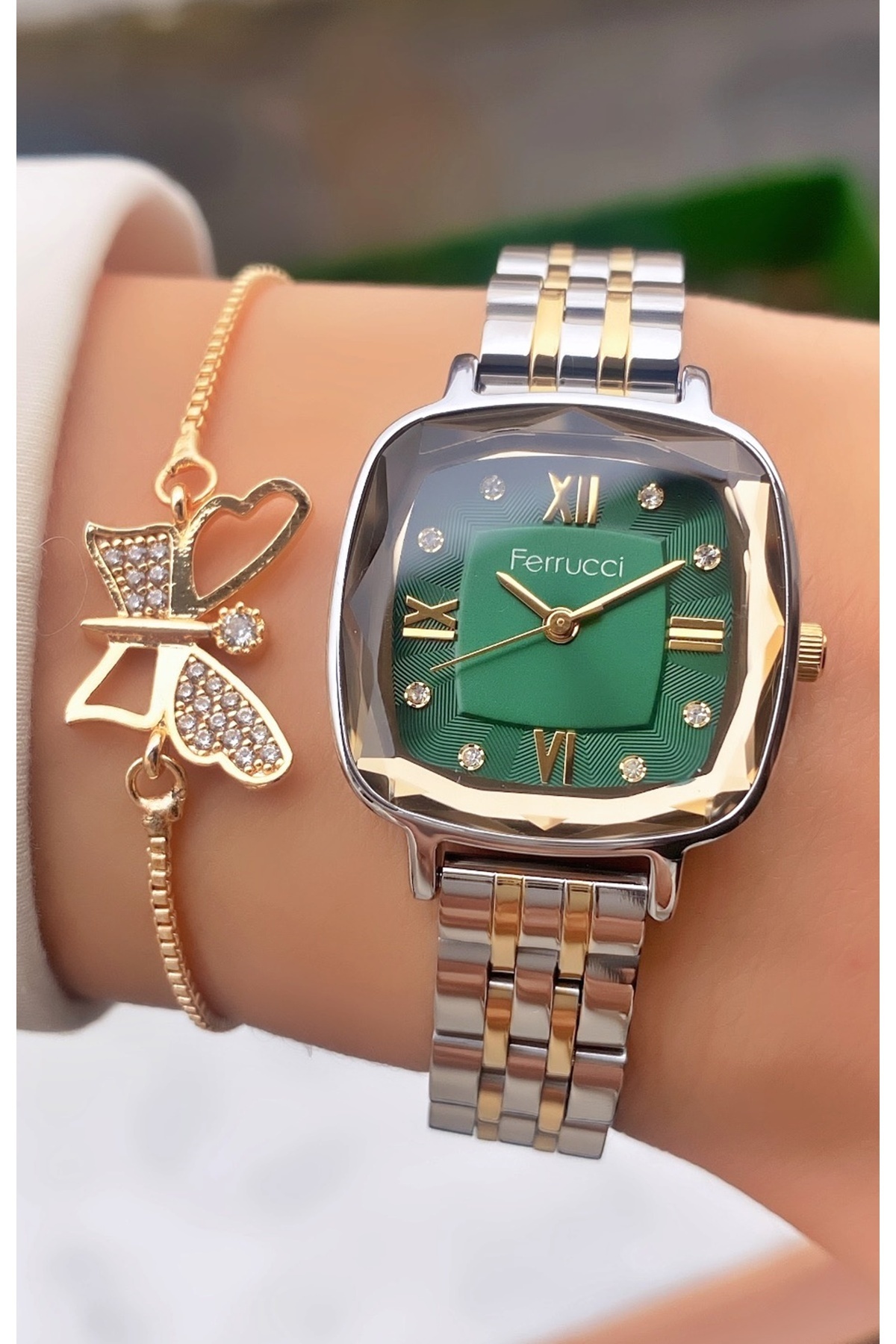 Ferruci Marka Sarı Gümüş Renk Çelik Kordon 2 Yıl Garantili Kadın Kol Saati - Bileklik