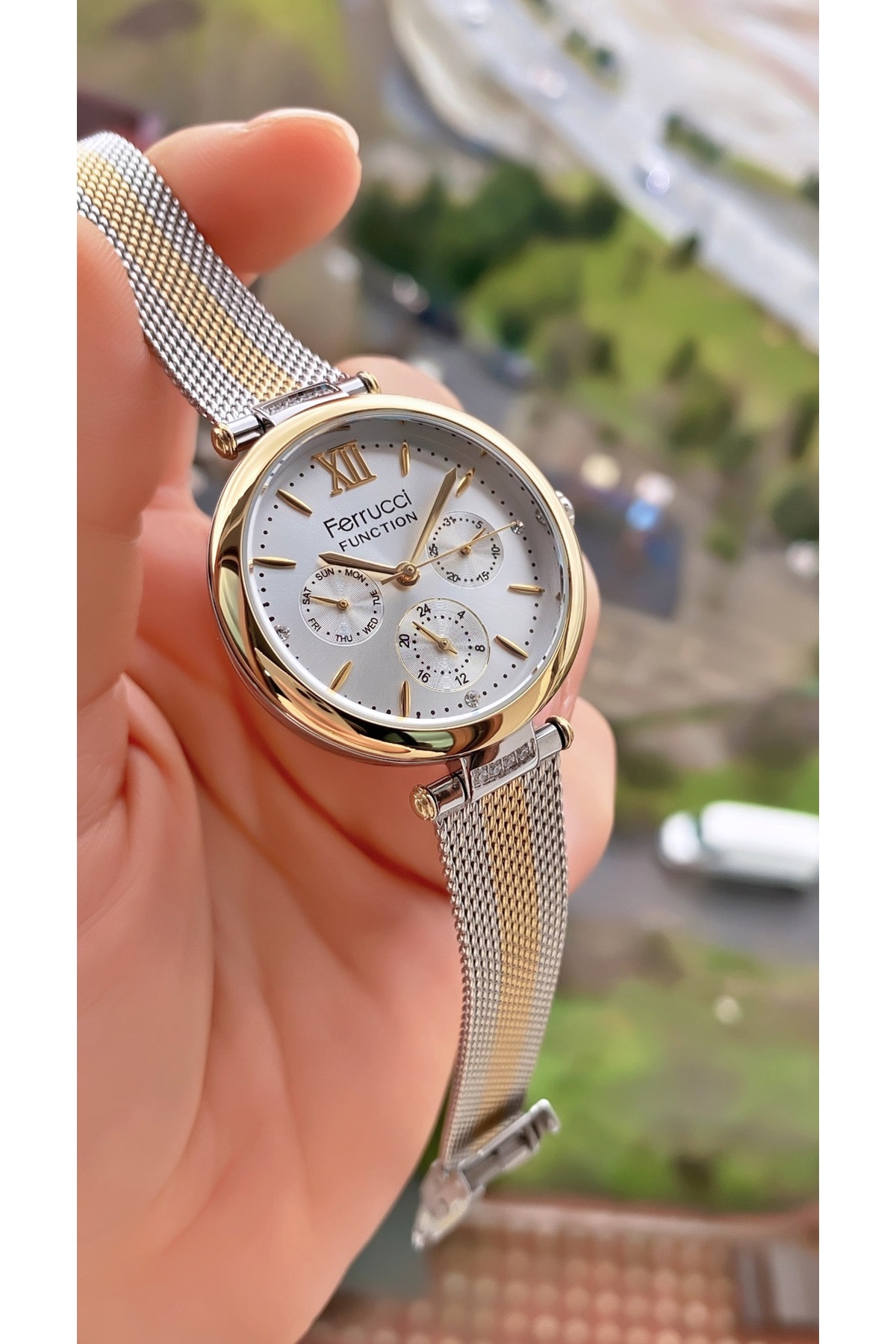 Ferruci Marka Sarı Gümüş Renk Çelik Kordon 2 Yıl Garantili Kadın Kol Saati - Bileklik